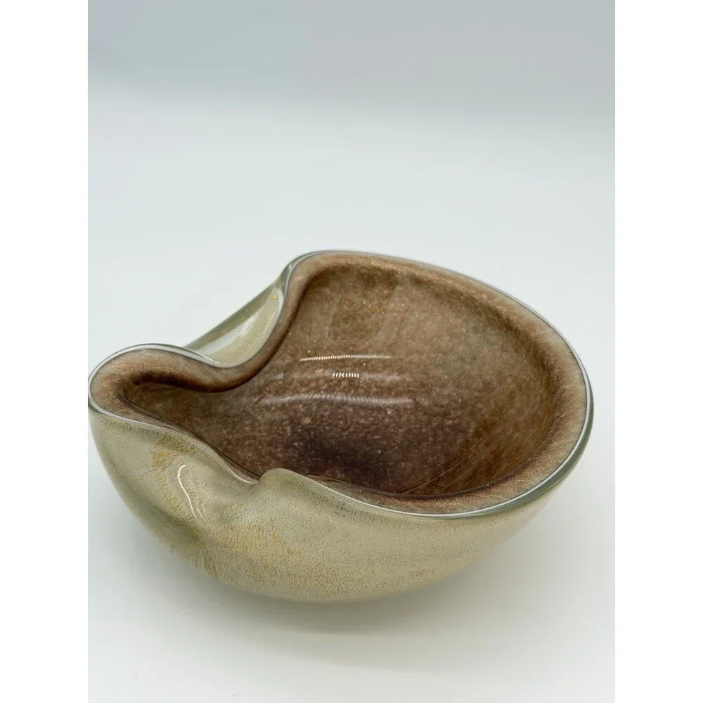 Murano Art Glass Alfredo Barbini Gold Dust Vintage 1950 Ashtray Bowl
